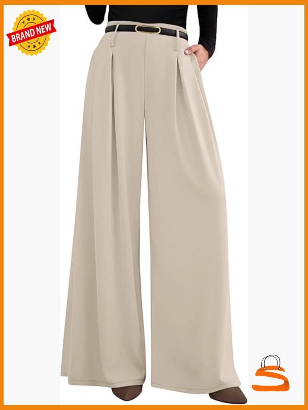 Wide Leg Pleated Trousers High Waisted Elastic Palazzo Pants Work